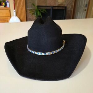 JG Collection Black Cowboy Hat Western Hat Size 6 7/8  Hecho en Mexico